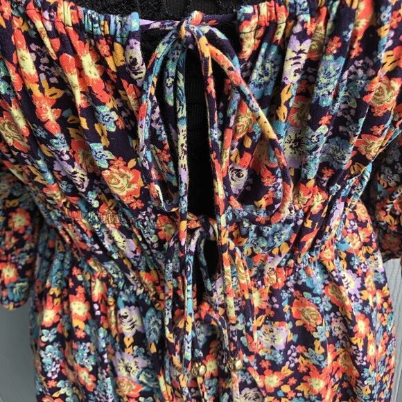 NWT FREE PROPLE Flowered Mini Playful RomperJumpsuit Wide Sleeves - Picture 5 of 7